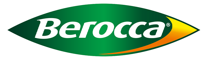 Berocca logo on a green and orange background