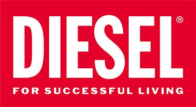 Diesel logo in white on a red background