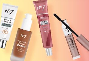 Number 7 products on a yellow and pink gradiant background